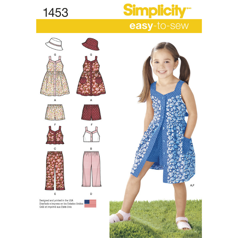 Child's Dress, Top, Trousers or Shorts and Hat Simplicity Sewing Pattern 1453