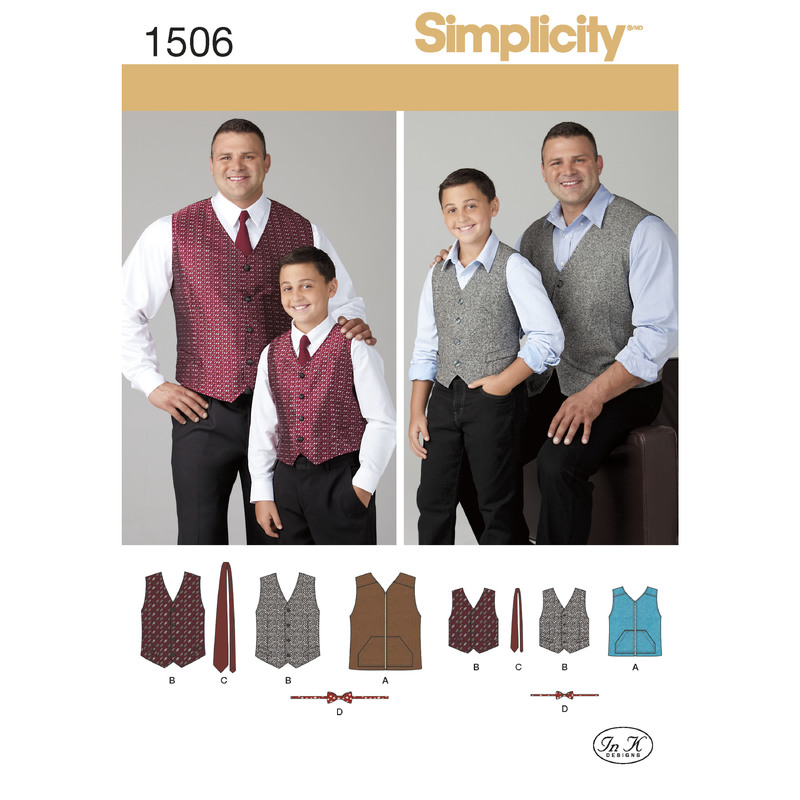 Husky Boys' and Big and Tall Men's Vests Simplicity Sewing Pattern 1506