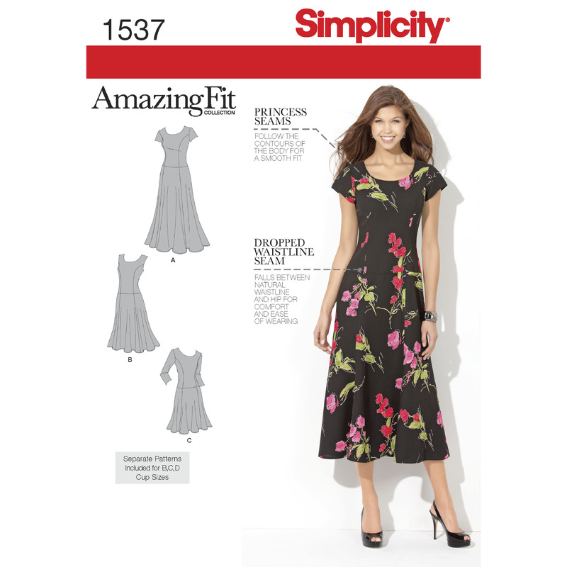 Women's and Plus Size Amazing Fit Dress Simplicity Sewing Pattern 1537