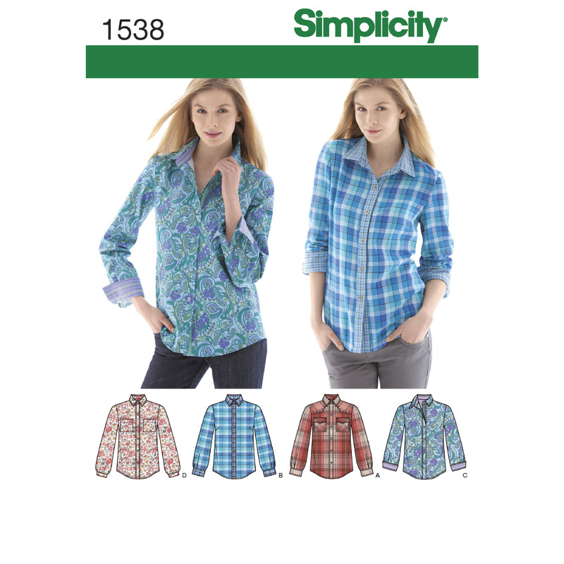 Women's Button Front Shirt sizes 6 - 22 Simplicity Sewing Pattern 1538