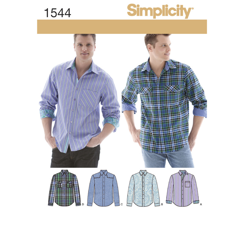 Men's Shirt with Fabric Variations Simplicity Sewing Pattern 1544BB