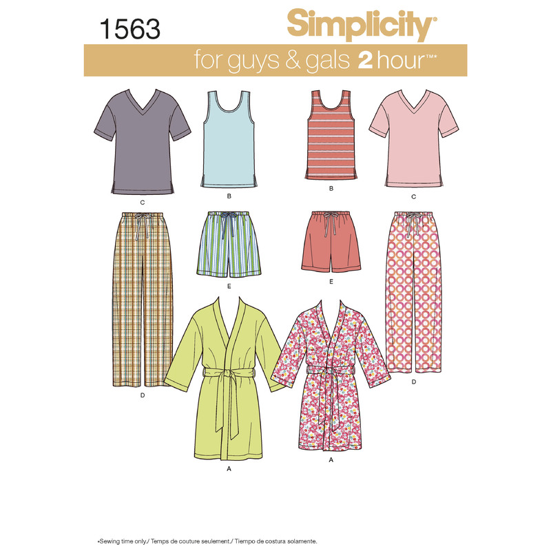 Women's Men's and Teens' Sleepwear Simplicity Sewing Pattern 1563