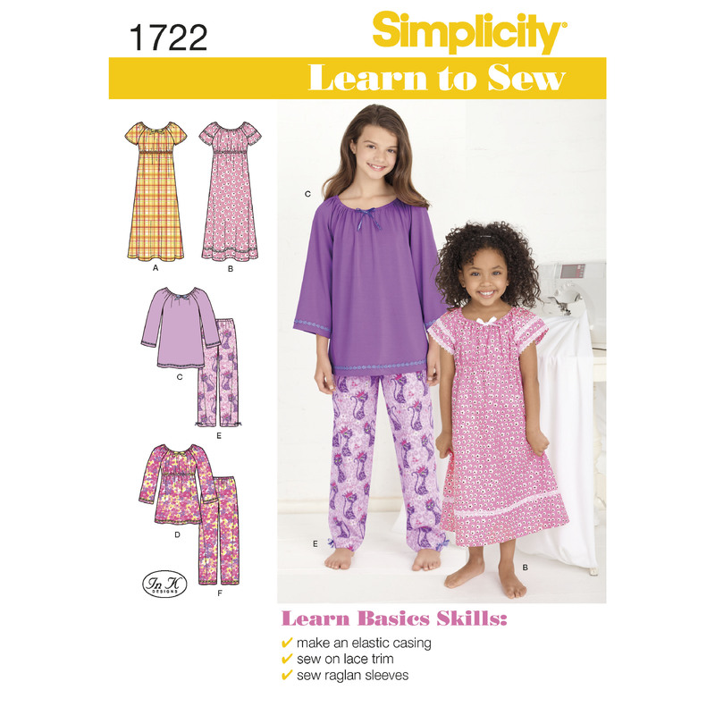 Learn to Sew Child's and Girl's Loungewear Simplicity Sewing Pattern 1722