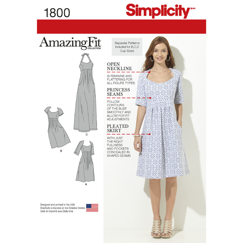 Women's & Plus Size Amazing Fit Dresses Simplicity Sewing Pattern 1800