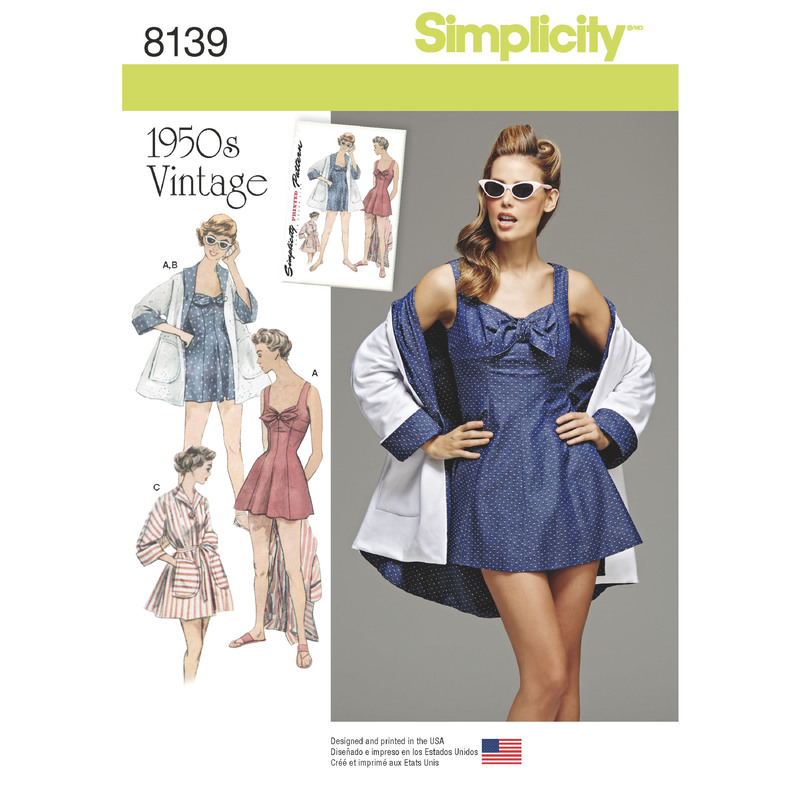 Simplicity Pattern 8139 Women's Vintage Bathing Dress and Beach Coat Simplicity Sewing Pattern 8139