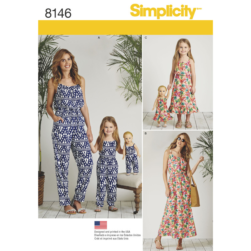 Simplicity Pattern 8146 Matching outfits for Women's, Child and 18" Doll Simplicity Sewing Pattern 8146