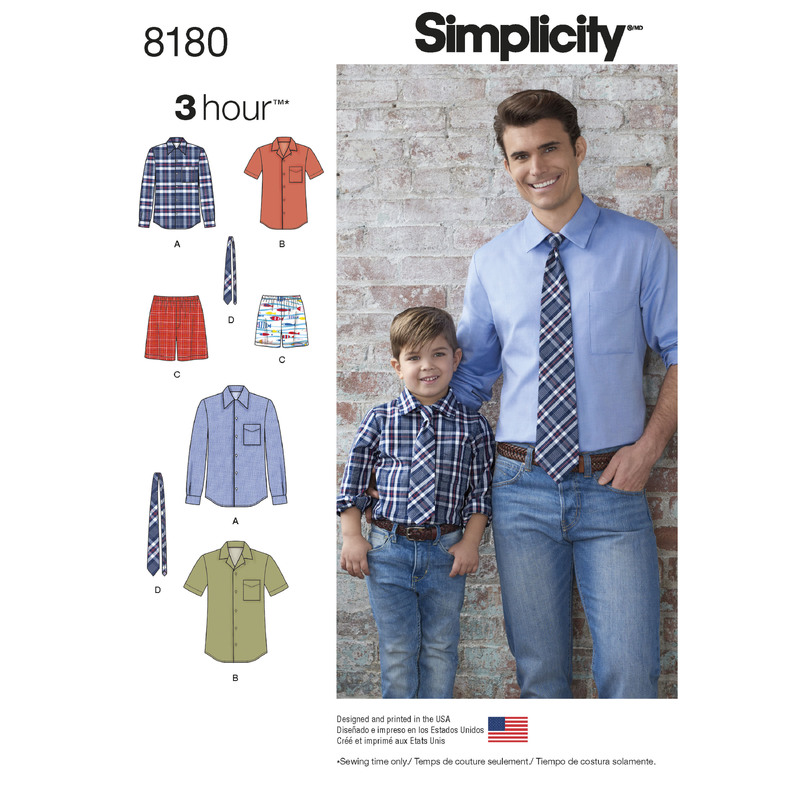 Pattern 8180 Boys' and Men's Shirt, Boxer Shorts and Tie Simplicity Sewing Pattern 8180