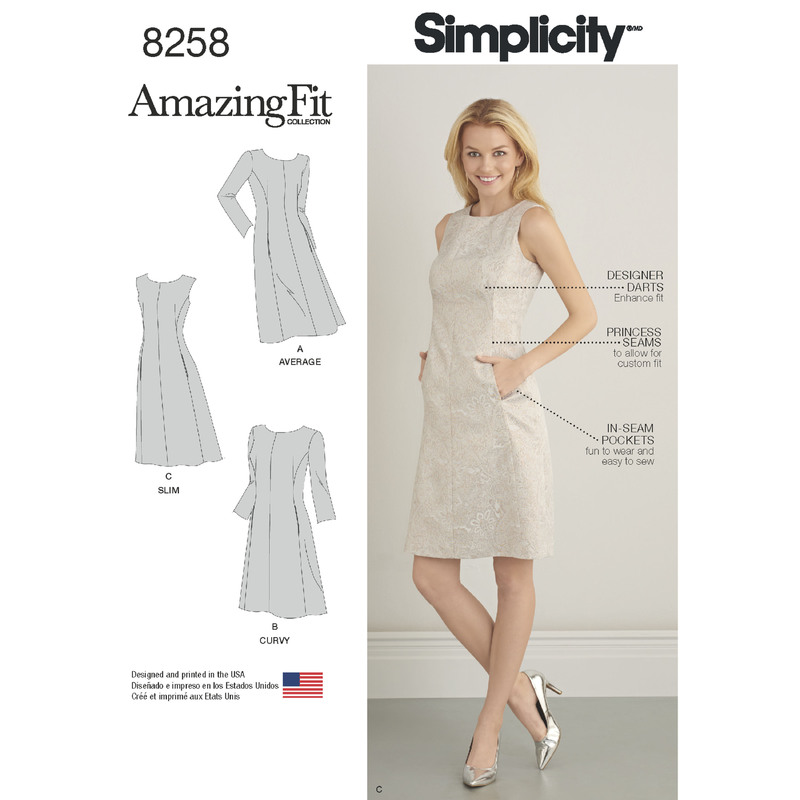 Simplicity Pattern 8258 Women's and Plus Size Amazing Fit Dress Simplicity Sewing Pattern 8258