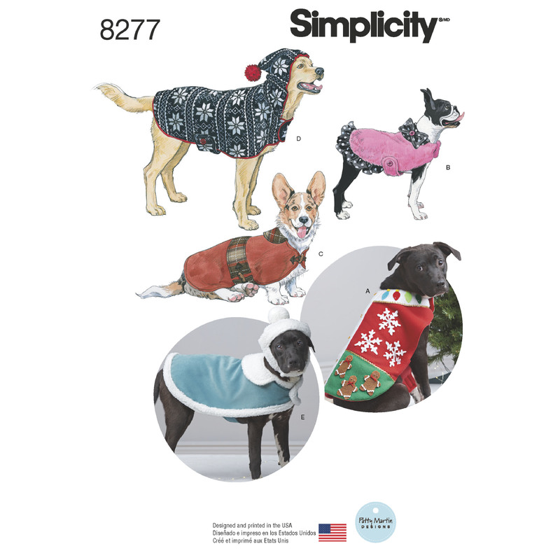 Simplicity Pattern 8277 Fleece Dog Coats and Hats in Three Sizes Simplicity Sewing Pattern 8277