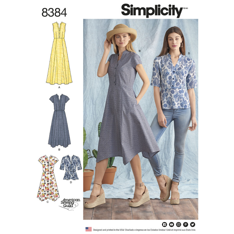 Simplicity Pattern 8384 Women's Dress with Length Variations and Top Simplicity Sewing Pattern 8384