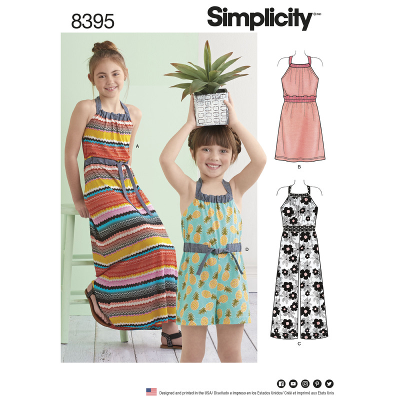 Simplicity Pattern 8395 Child's & Girls' Halter Dress or Romper Each in Two Lengths Simplicity Sewing Pattern 8395