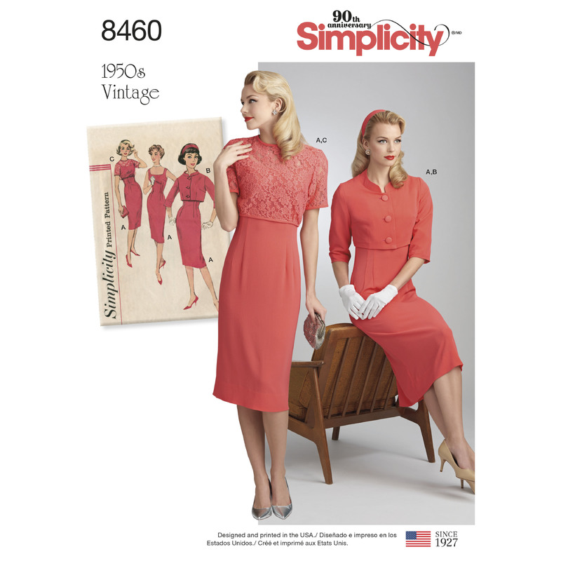 Pattern 8460 Women's Vintage Dress and Jackets Simplicity Sewing Pattern 8460