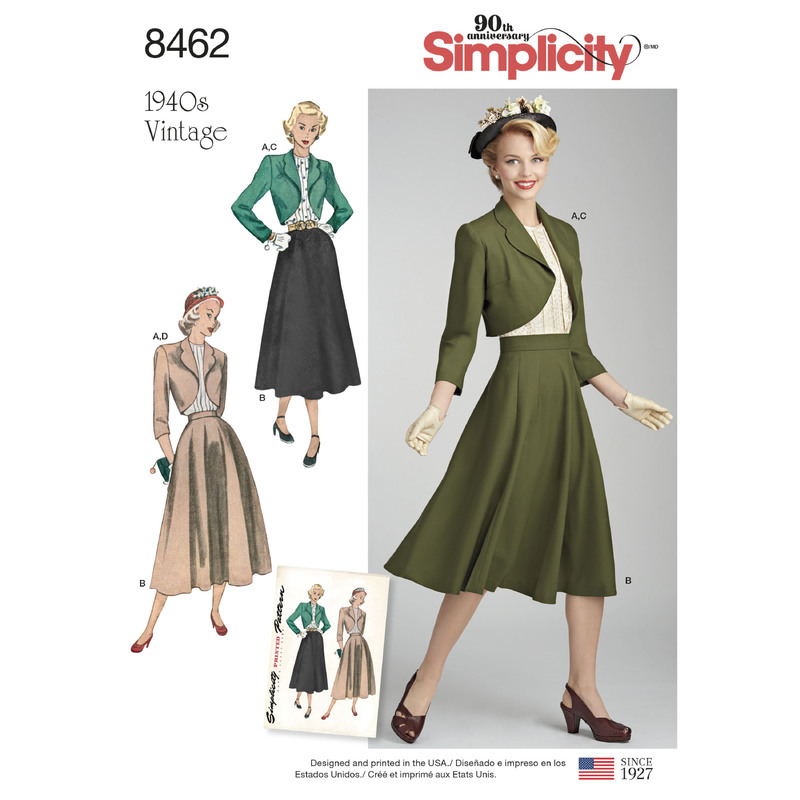 Pattern 8462 Women's Vintage Blouse, Skirt and Lined Bolero Simplicity Sewing Pattern 8462