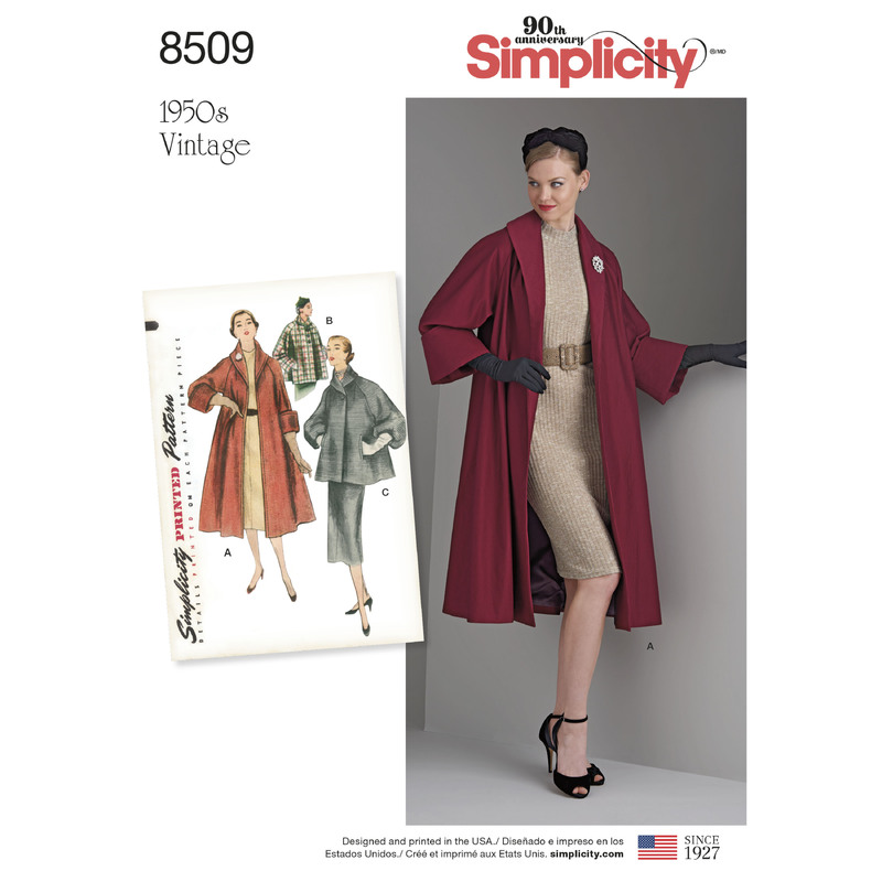 Simplicity Pattern 8509 Misses' Vintage Coat or Jacket Simplicity Sewing Pattern 8509