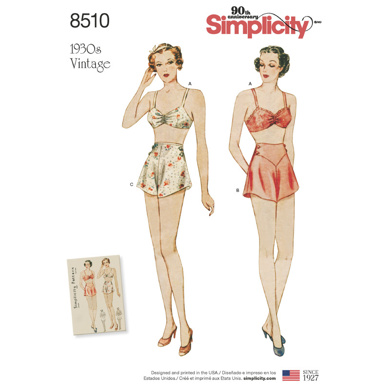 Simplicity Pattern 8510 Miss Vintage Brassiere & Panties Simplicity Sewing Pattern 8510