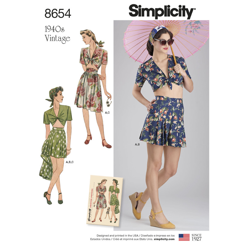 Pattern 8654 Women's Vintage Skirt, Shorts and Tie Top Simplicity Sewing Pattern 8654