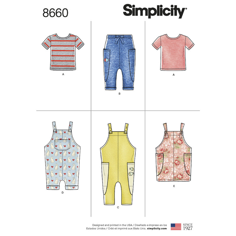 Pattern 8660 Toddlers' Knit Top, Trousers, Jumper and Overalls Simplicity Sewing Pattern 8660