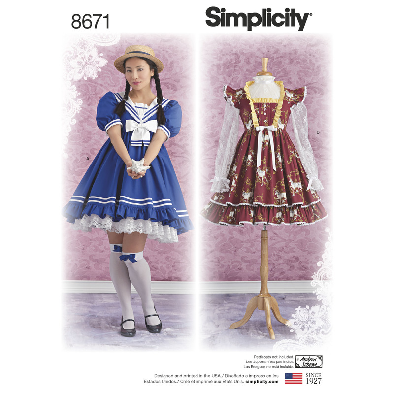 Pattern 8671 Women's Lolita Costume Dresses Simplicity Sewing Pattern 8671