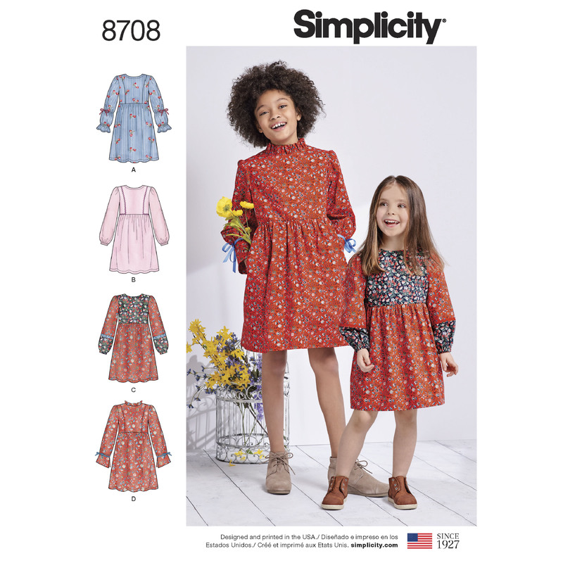 Pattern 8708 Child's and Girls' Dress with Sleeve Variations Simplicity Sewing Pattern 8708