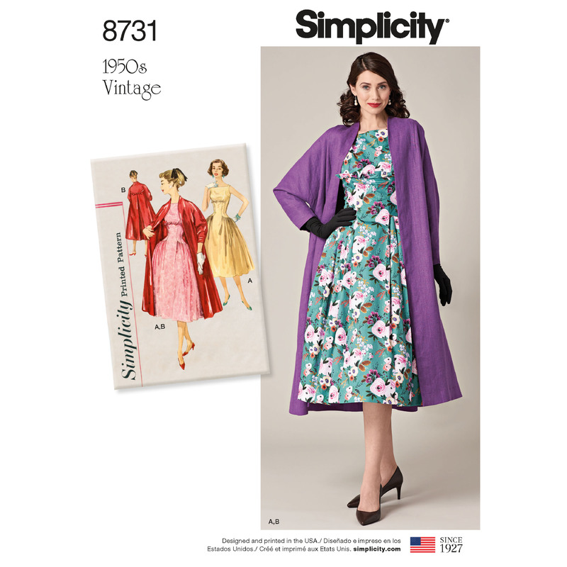 Pattern 8731 Women's Vintage Dress and Lined Coat Simplicity Sewing Pattern 8731