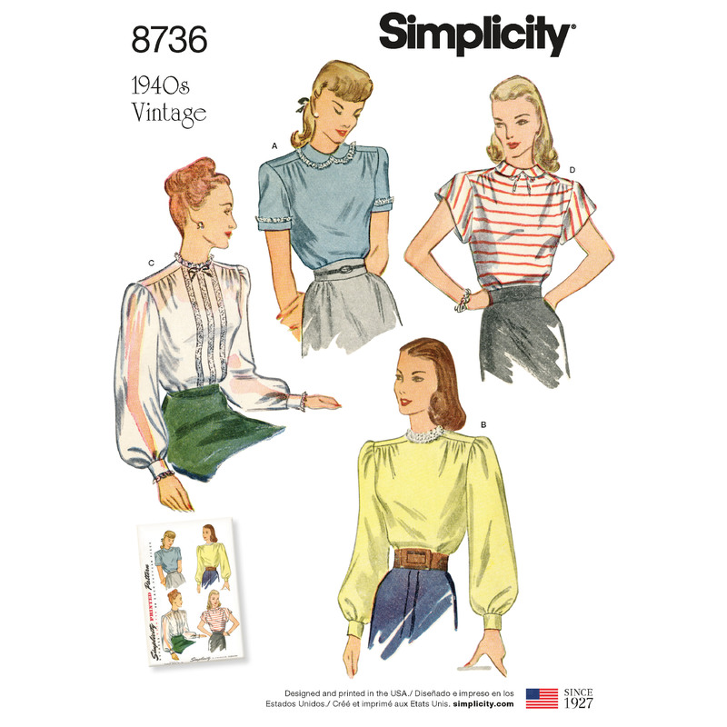 Pattern 8736 Women's Vintage Blouses Simplicity Sewing Pattern 8736