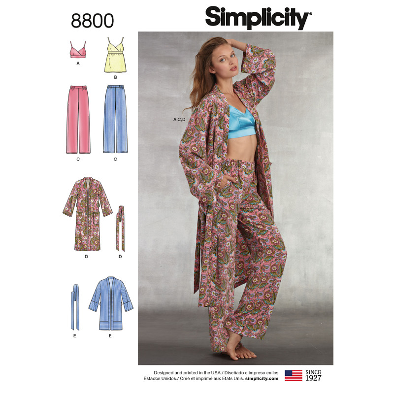 Pattern 8800 Misses' Robe, Pants, Top and Bralette Simplicity Sewing Pattern 8800