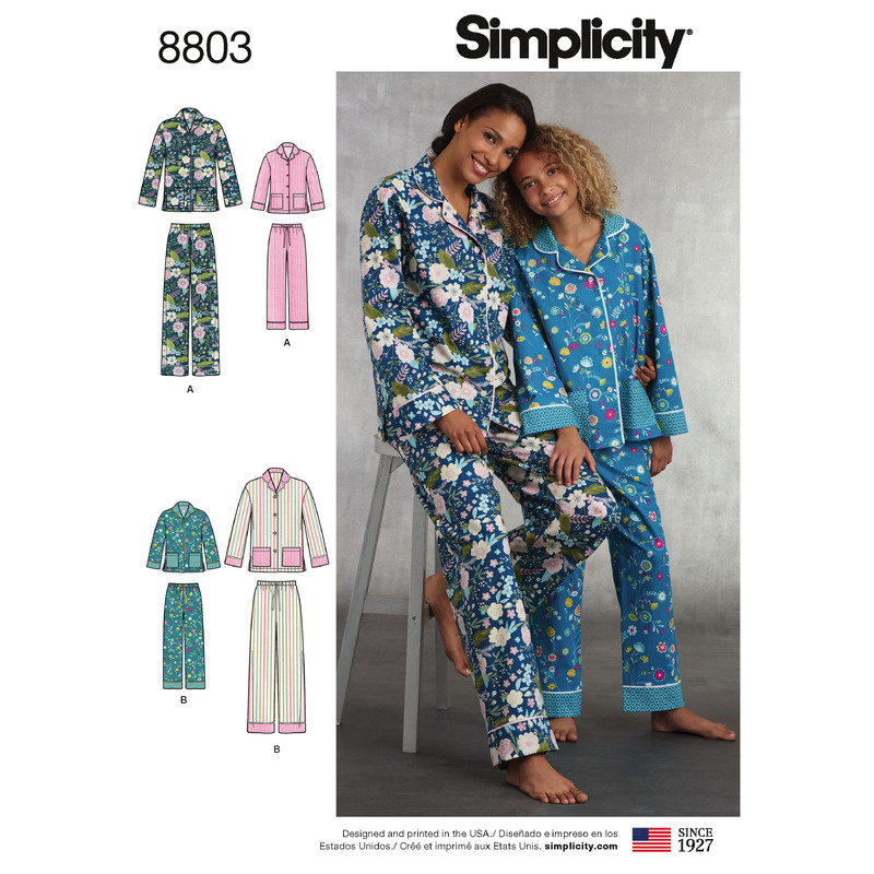 Girls & Misses Set of Lounge Pants & Shirt Sizes XS-XL Simplicity Sewing Pattern 8803