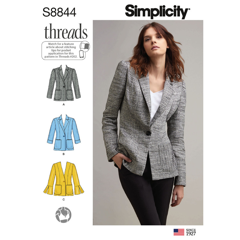 Misses'/ Miss Petite Unlined Blazer Sizes 6-14 Simplicity Sewing Pattern 8844