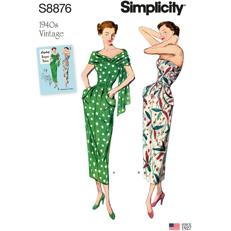 Misses'/Women's Vintage Dress & Stole Sizes 10-18 Simplicity Sewing Pattern 8876