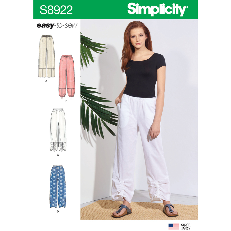 Misses' Pull-On Pants sizes 6-14 Simplicity Sewing Pattern 8922