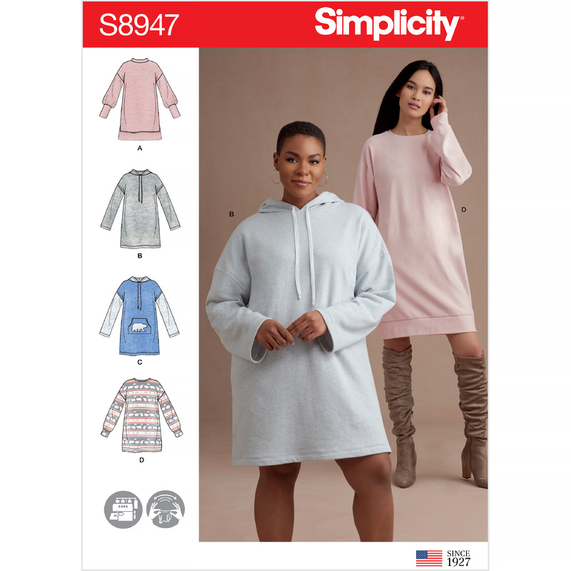 Misses' Knit Sweatshirt Mini Dresses Sizes XXS-XXL Simplicity Sewing Pattern 8947