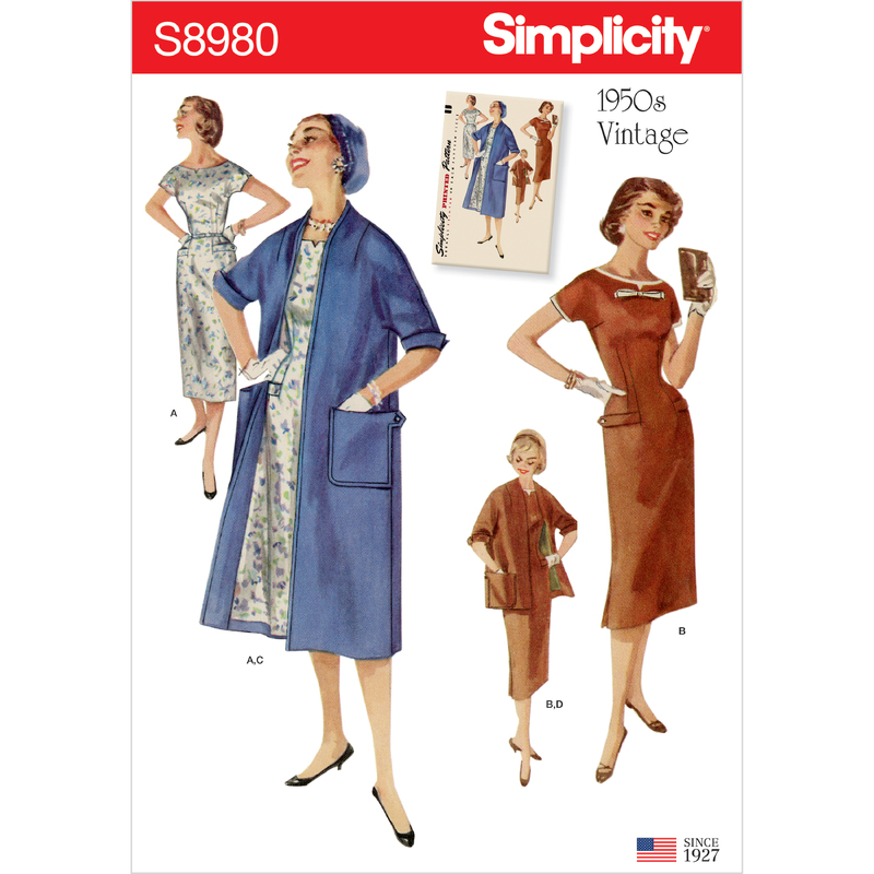 Misses' Vintage Dresses & Lined Coats Sizes 6-14 Simplicity Sewing Pattern 8980