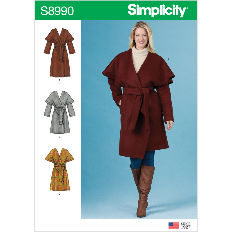 Misses' Wrap Coats Sizes 16-24, Simplicity Sewing Pattern 8990