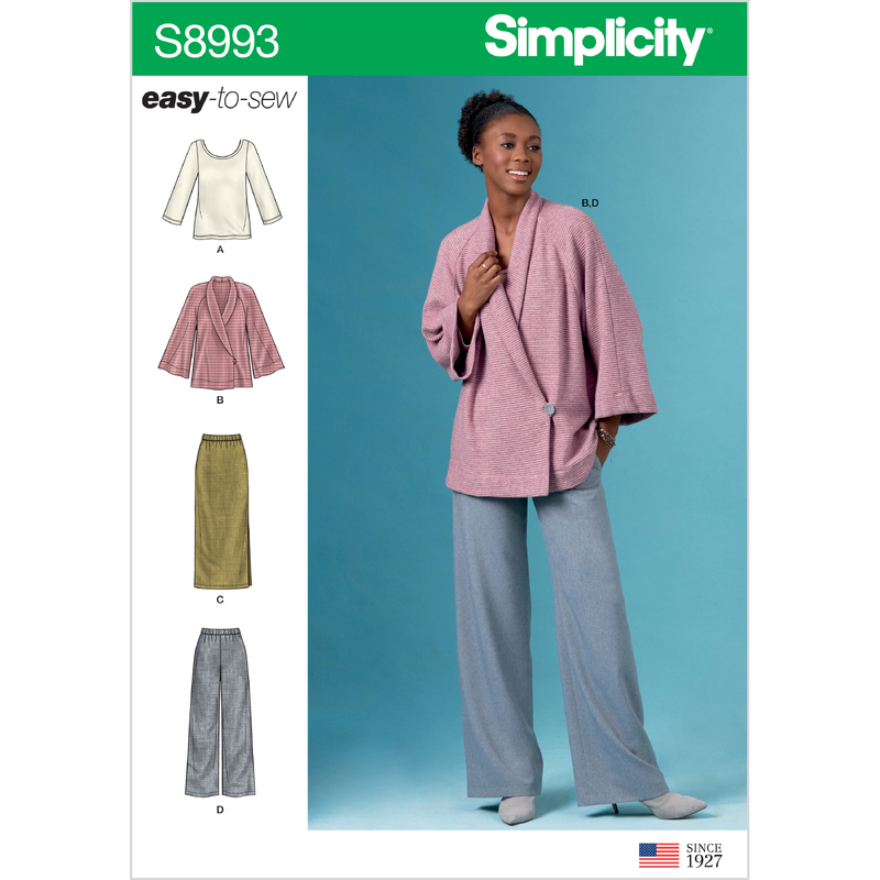 Simplicity Sewing Pattern S8993 Misses' Knit Jacket, Top, Skirt and Pants Simplicity Sewing Pattern 8993