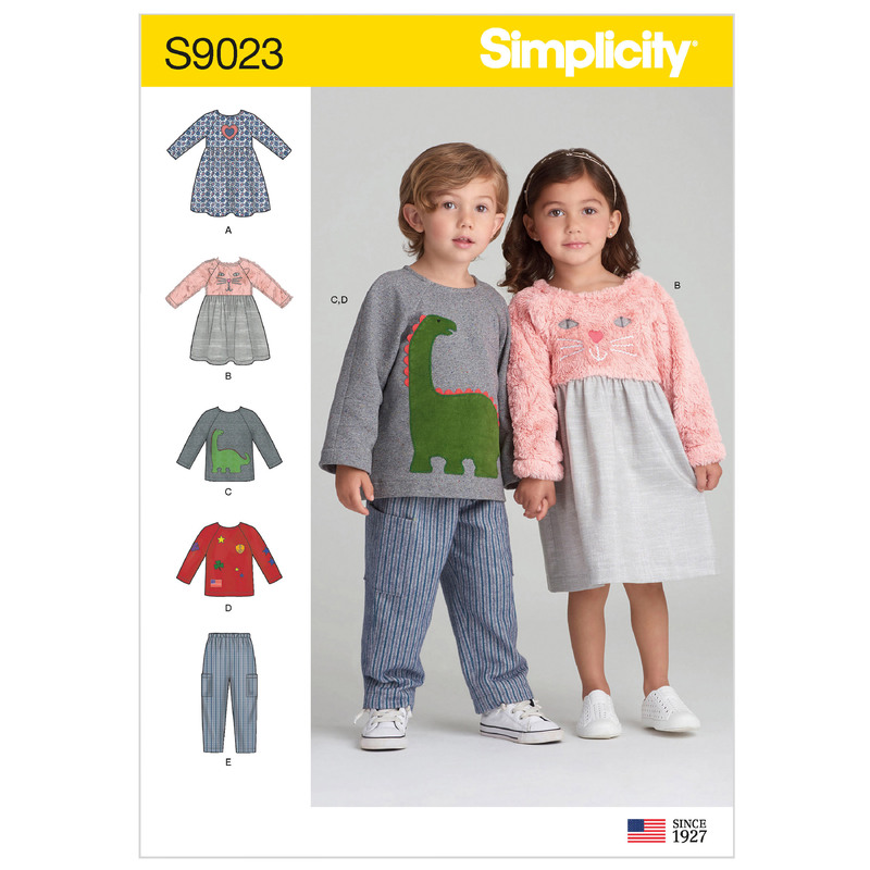 Toddlers' Dresses, Top & Pants Sizes 1/2-1-2-3-4, Simplicity Sewing Pattern 9023