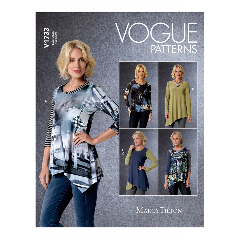 Vogue Sewing Pattern Misses' Shaped-Hemline Tops 1733y (Sizes XS-S-M)