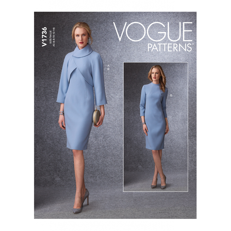 Vogue Sewing Pattern Misses' Lined Raglan-Sleeve Jacket and Funnel-Neck Dress 1736 A5 (Sizes 6-14)