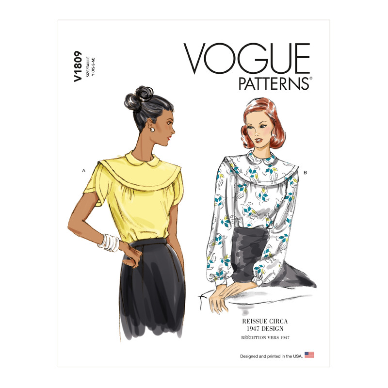 Vogue Sewing Pattern Misses' Tops 1809y (Sizes XS-S-M)