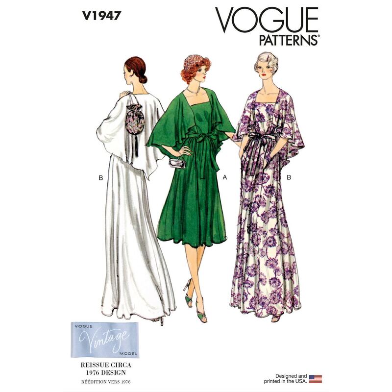 Vogue Sewing Pattern V1947B5 Misses Evening Dress Vintage 1970s