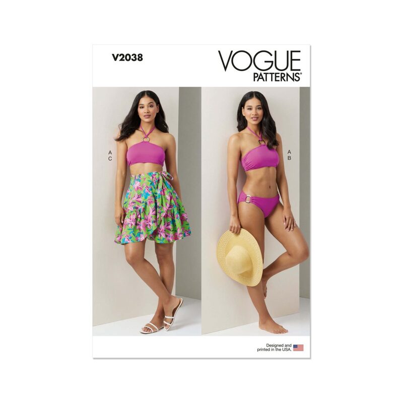 Vogue Patterns V2038a Misses’ Bikini and Sarong size xs-xxl