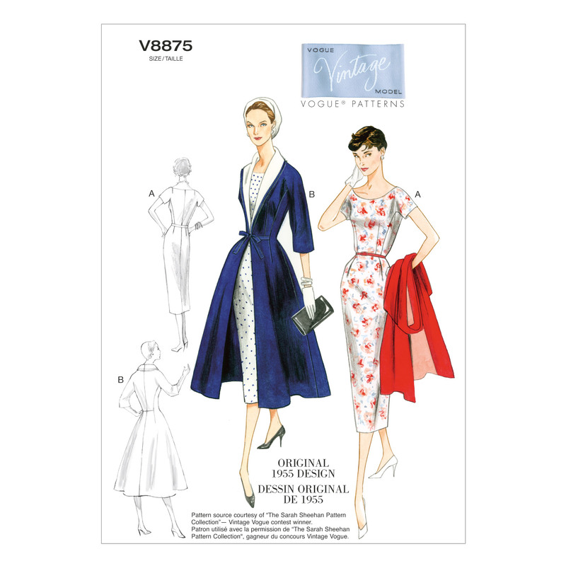 Vogue Sewing Pattern - Misses' Dress, Belt, Coat and Detachable Collar 8875B5