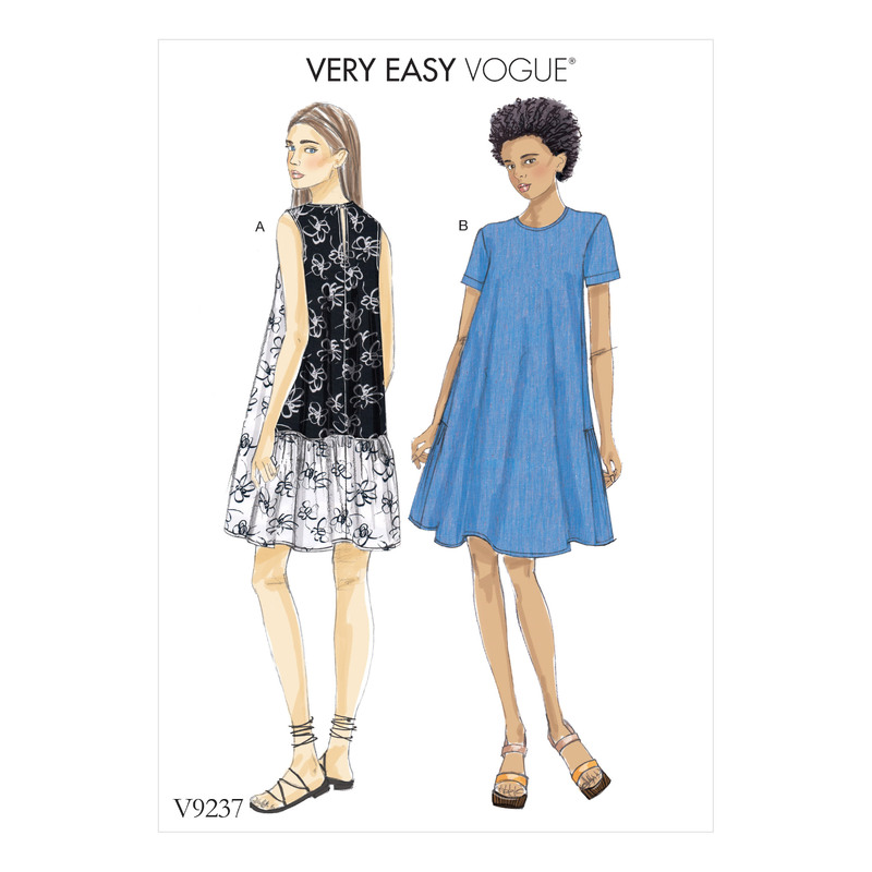 Vogue Sewing Pattern Misses' A-Line, Back-RuFF (Sizes 16-22)le Dresses 9237y (Sizes XS-S-M)