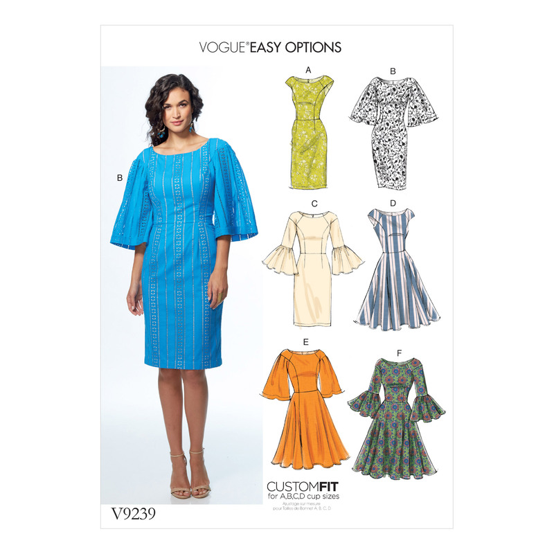 Vogue Sewing Pattern Misses' Princess Seam Dresses with Sleeve and Skirt Variations 9239 A5 (Sizes 6-14)