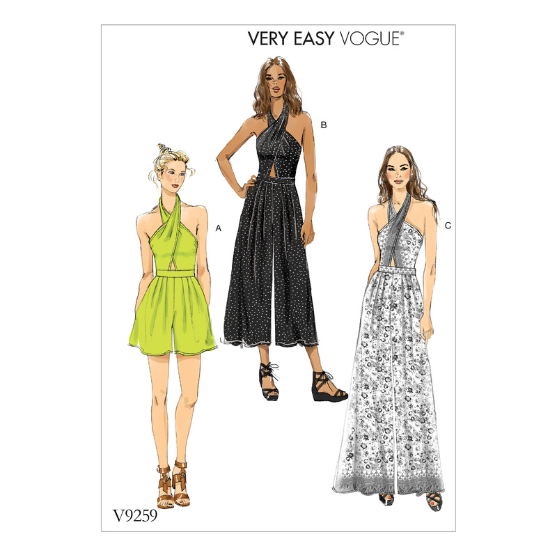 Vogue Sewing Pattern Misses' Criss-Cross Halter Romper and Jumpsuit with Length Variations 9259 A5 (Sizes 6-14)