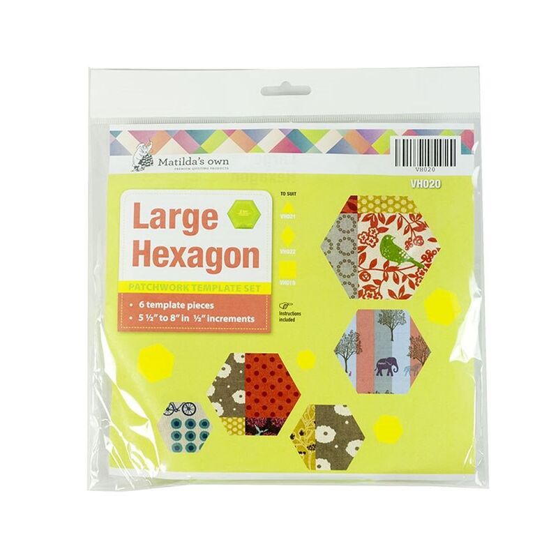 Large Hexagon Set 5.5" to 8", 6 Piece Patchwork Template Set, VH020