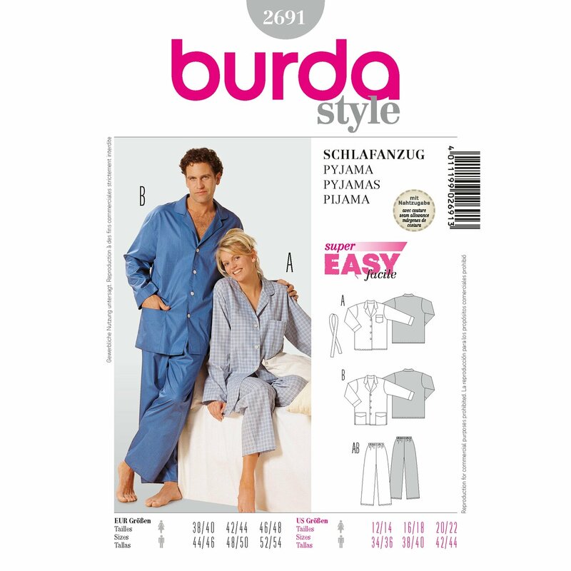 Burda Style B2691 Pyjamas Sewing Pattern Burda Sewing Pattern 2691