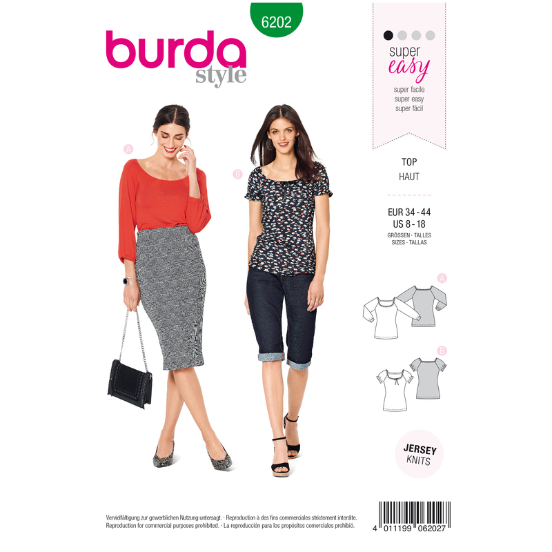 Burda Style Pattern 6202 Misses' Top with Raglan Sleeves - Ballet Scoop Neck Burda Sewing Pattern 6202