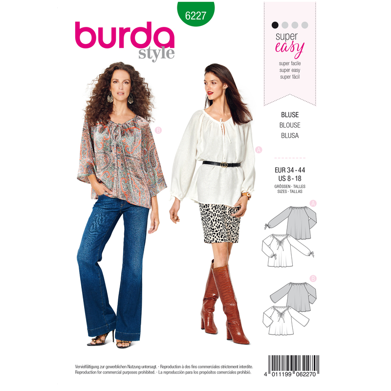 Burda Style Pattern 6227 Misses' Blouse - Carmen Blouse - Drawstring Neckline Burda Sewing Pattern 6227