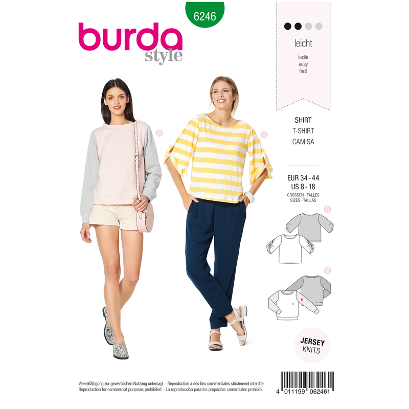 Burda Style Pattern 6246 Misses' Top - Sweatshirt - Round Neckline - Sleeves with a Twist Burda Sewing Pattern 6246