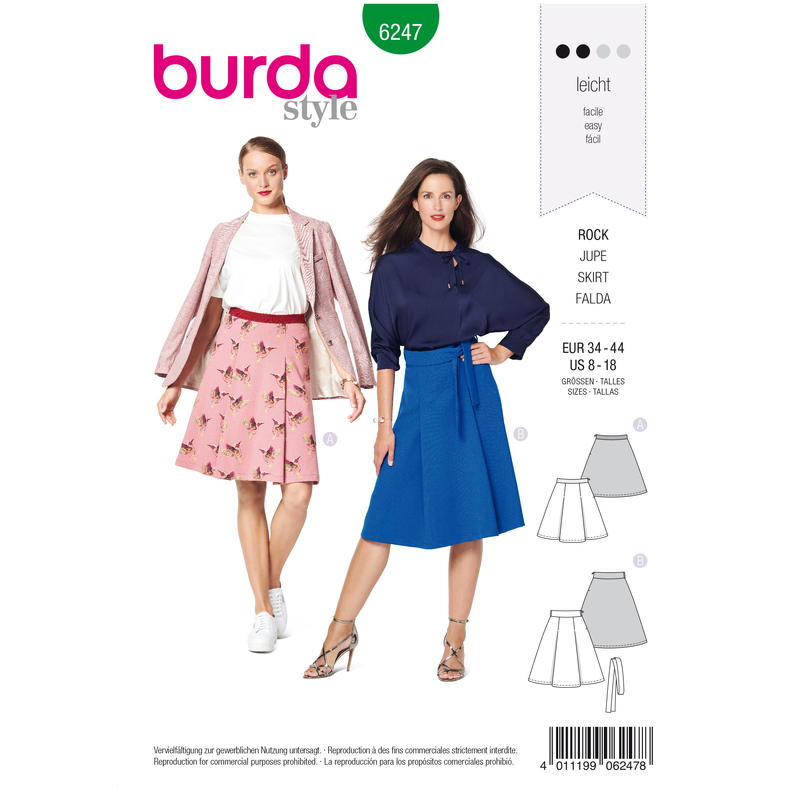 Burda Style Pattern 6247 Misses' Skirt with Pleats - Flared Shape Burda Sewing Pattern 6247